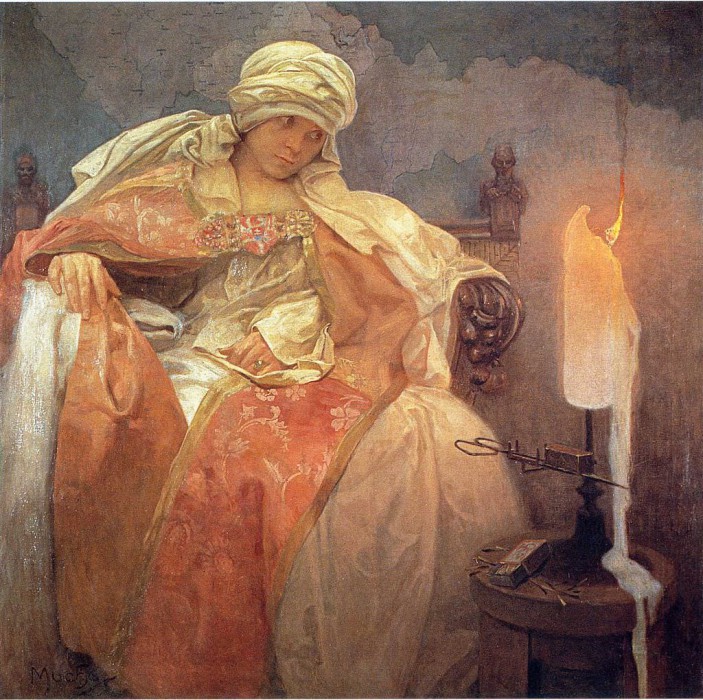 Альфонс Муха Женщина с горящей свечой, 1933 год