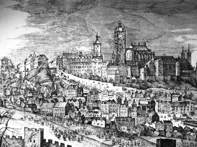 Пражский град, 1607 год. Слева от Собора св. Вита видна Белая башня